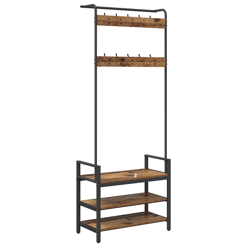 Kapstok met plank Oudhout 75 x 34 x 184 cm Bewerkt hout is nu te koop bij PeponiXL, paradijselijk wonen!