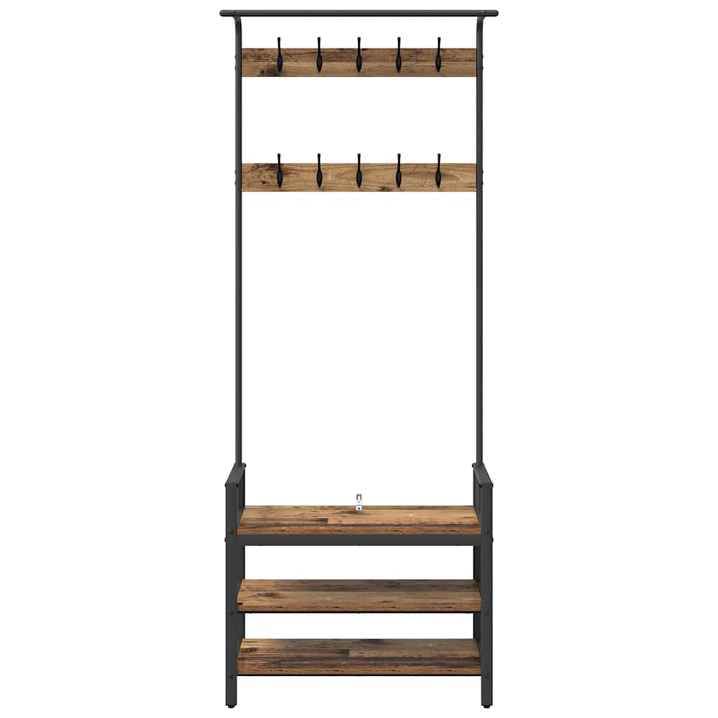 Kapstok met plank Oudhout 75 x 34 x 184 cm Bewerkt hout is nu te koop bij PeponiXL, paradijselijk wonen!