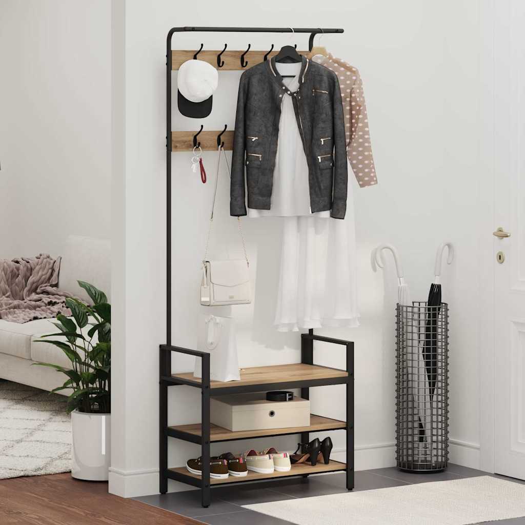 Kapstok met plank Artisan Eiken 75 x 34 x 184 cm Bewerkt hout is nu te koop bij PeponiXL, paradijselijk wonen!