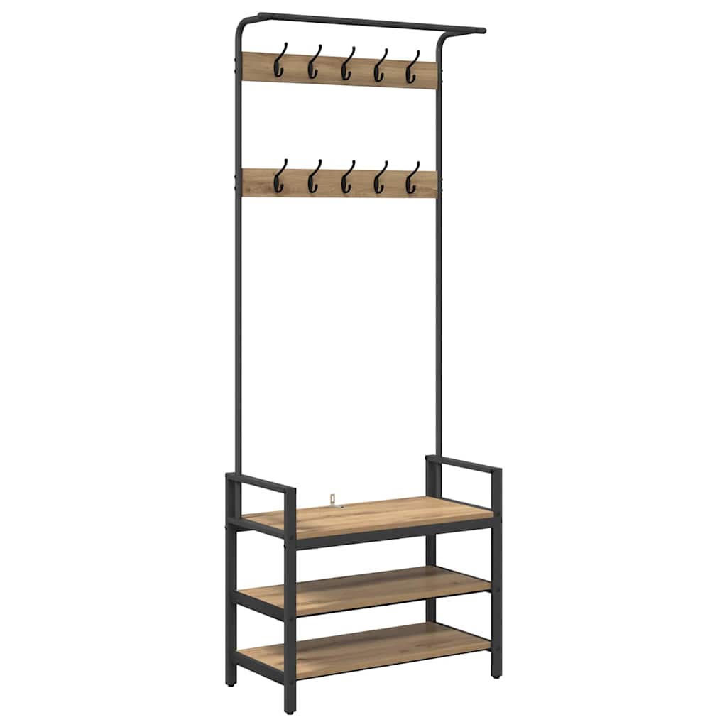 Kapstok met plank Artisan Eiken 75 x 34 x 184 cm Bewerkt hout is nu te koop bij PeponiXL, paradijselijk wonen!