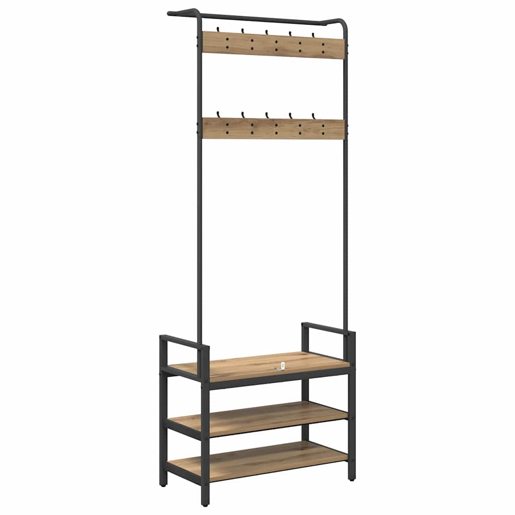 Kapstok met plank Artisan Eiken 75 x 34 x 184 cm Bewerkt hout is nu te koop bij PeponiXL, paradijselijk wonen!