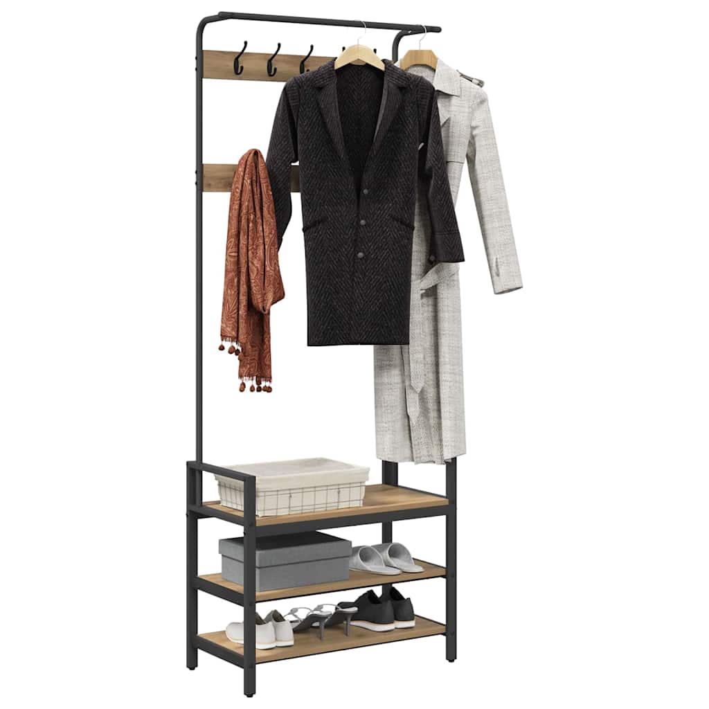 Kapstok met plank Artisan Eiken 75 x 34 x 184 cm Bewerkt hout is nu te koop bij PeponiXL, paradijselijk wonen!