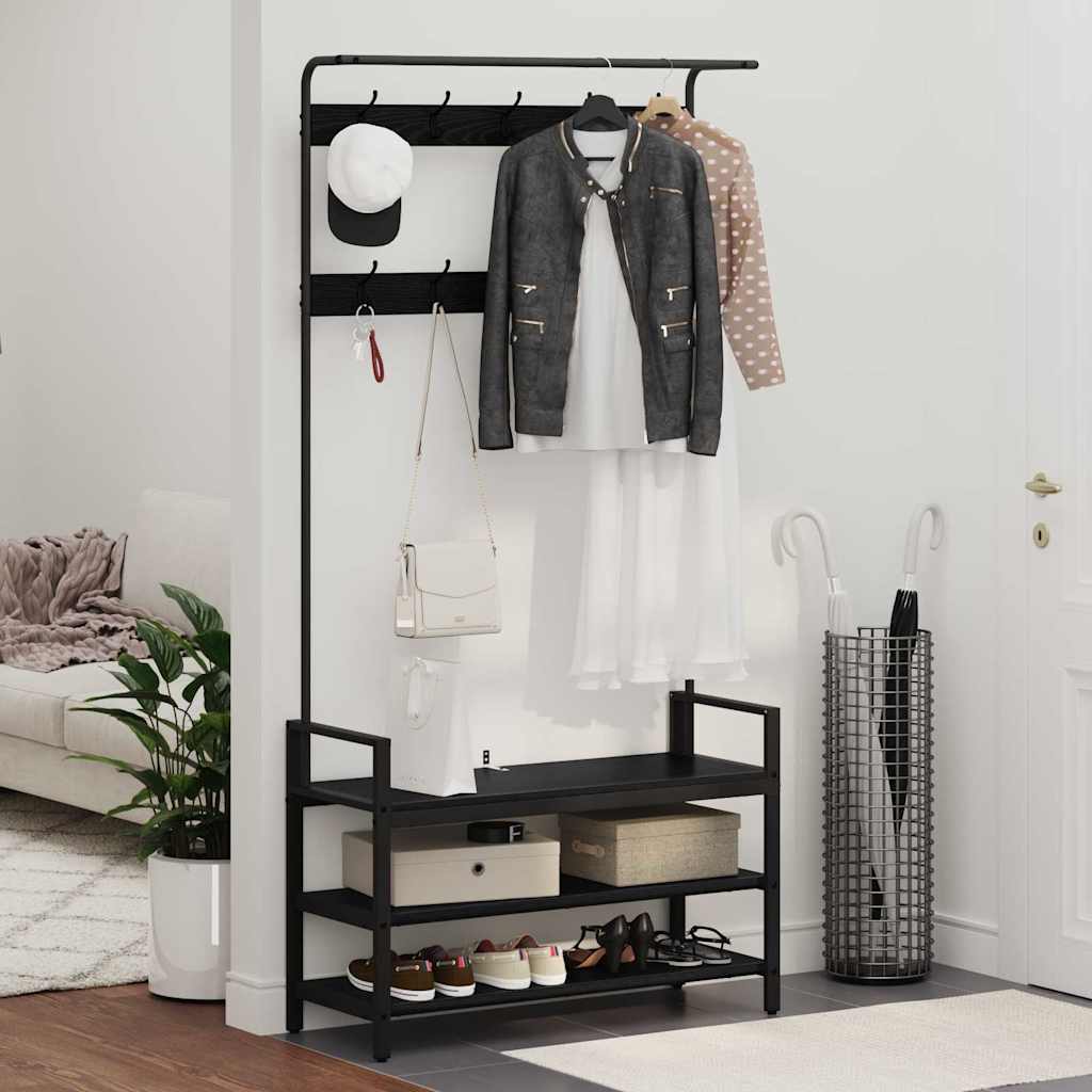 Kapstok met plank Zwart Eiken 95 x 34 x 184 cm Bewerkt hout is nu te koop bij PeponiXL, paradijselijk wonen!