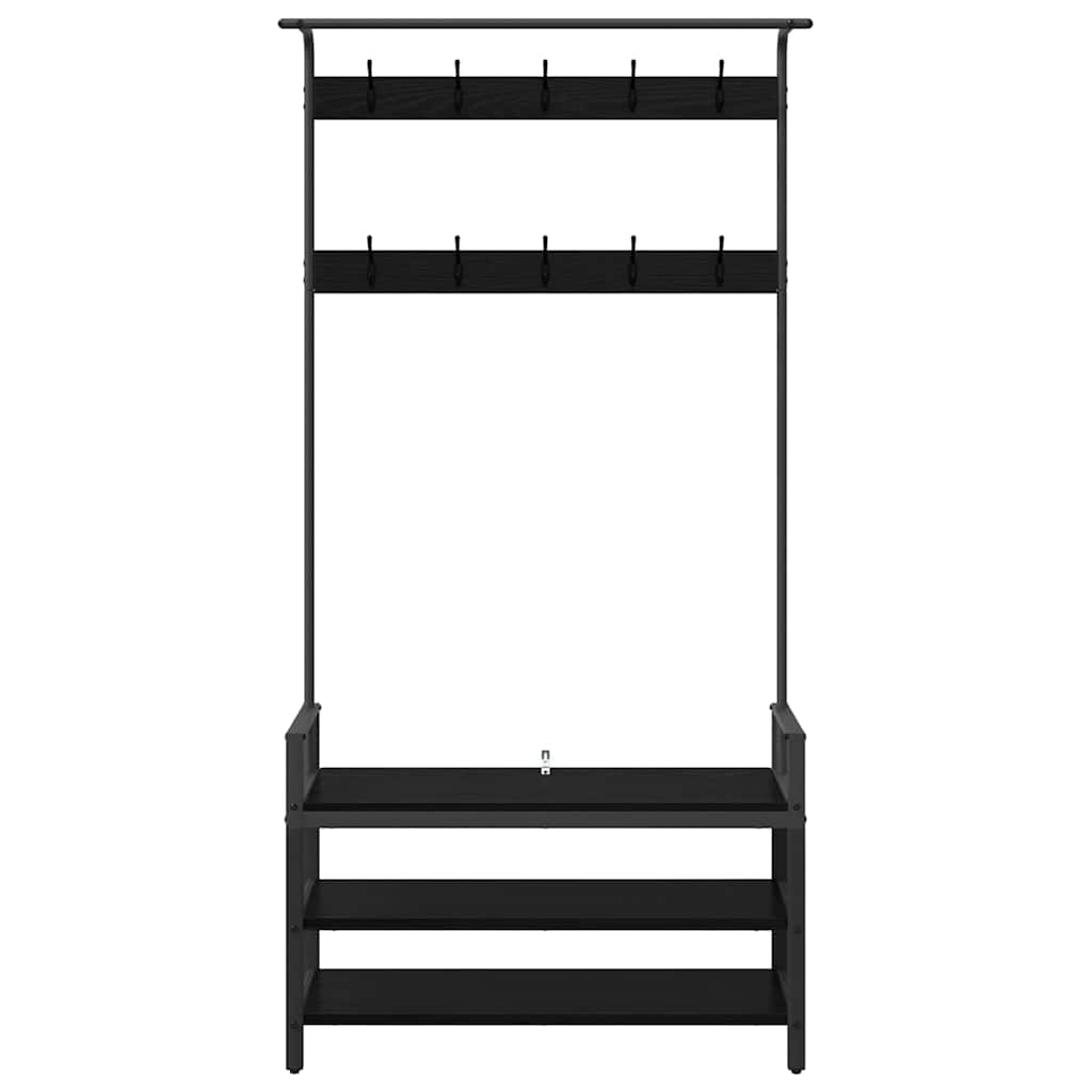 Kapstok met plank Zwart Eiken 95 x 34 x 184 cm Bewerkt hout is nu te koop bij PeponiXL, paradijselijk wonen!