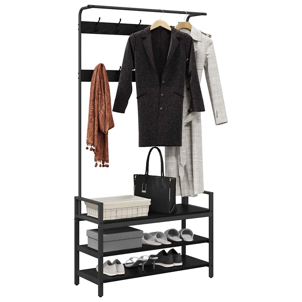 Kapstok met plank Zwart Eiken 95 x 34 x 184 cm Bewerkt hout is nu te koop bij PeponiXL, paradijselijk wonen!