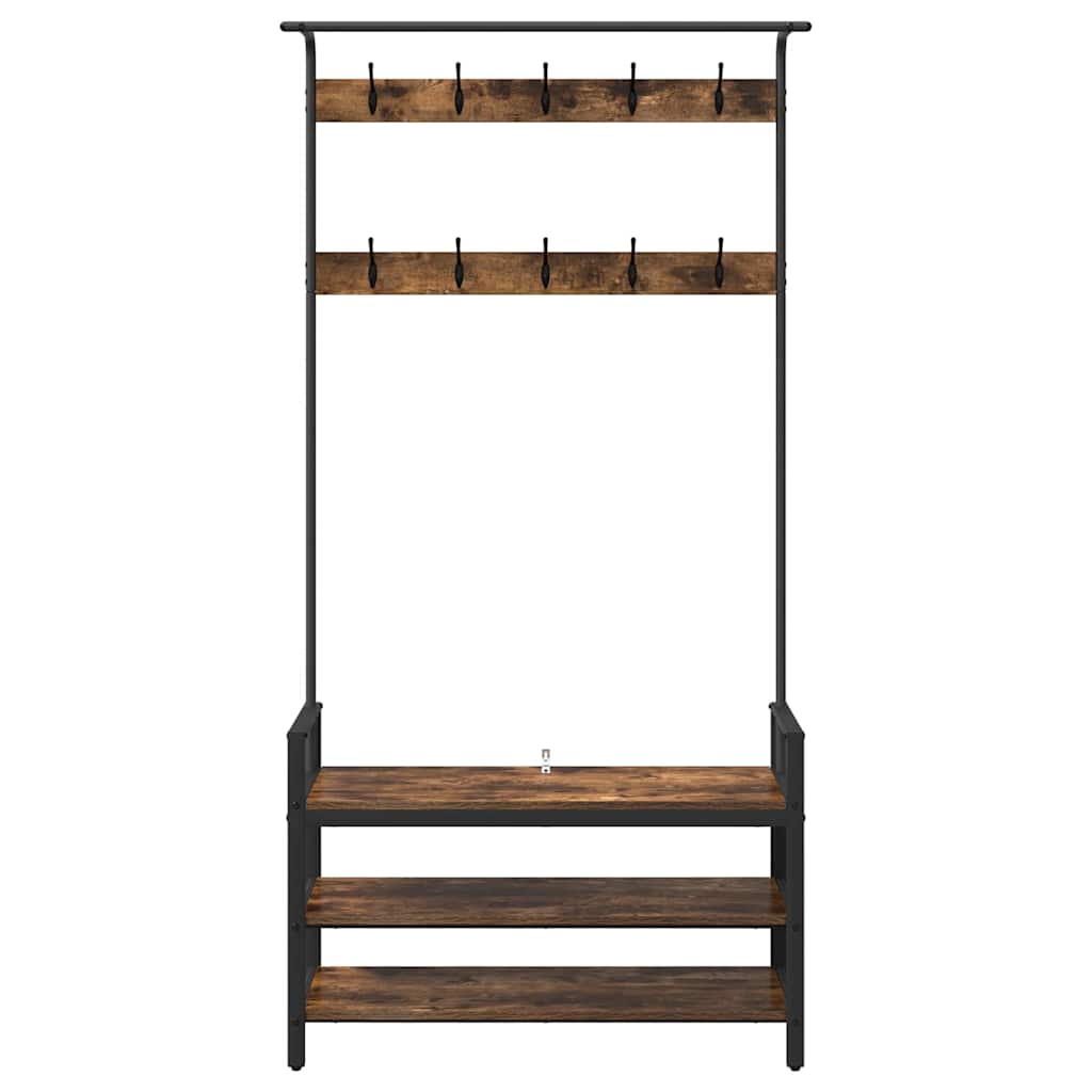 Kapstok met plank Gerookt eiken 95 x 34 x 184 cm Bewerkt hout is nu te koop bij PeponiXL, paradijselijk wonen!