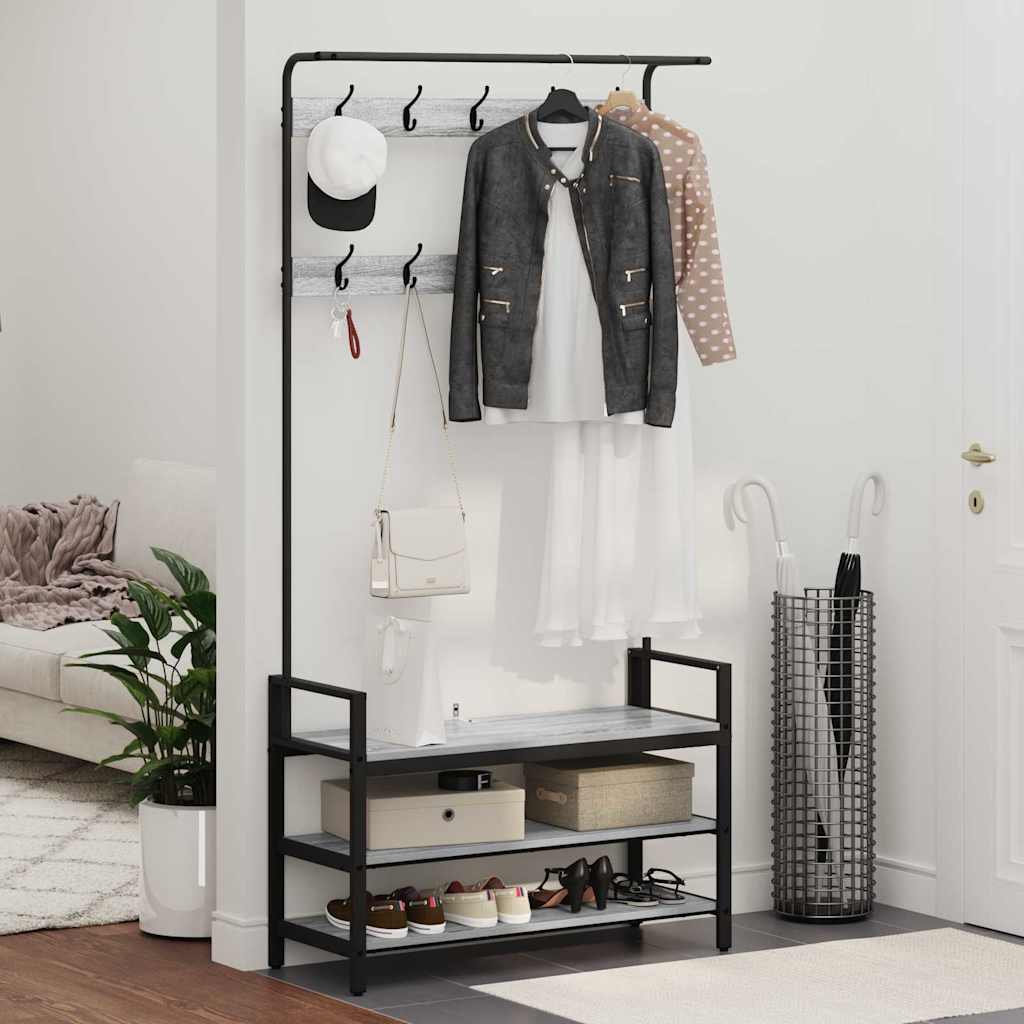 Kapstok met plank Grijs Sonoma 95 x 34 x 184 cm Bewerkt hout is nu te koop bij PeponiXL, paradijselijk wonen!