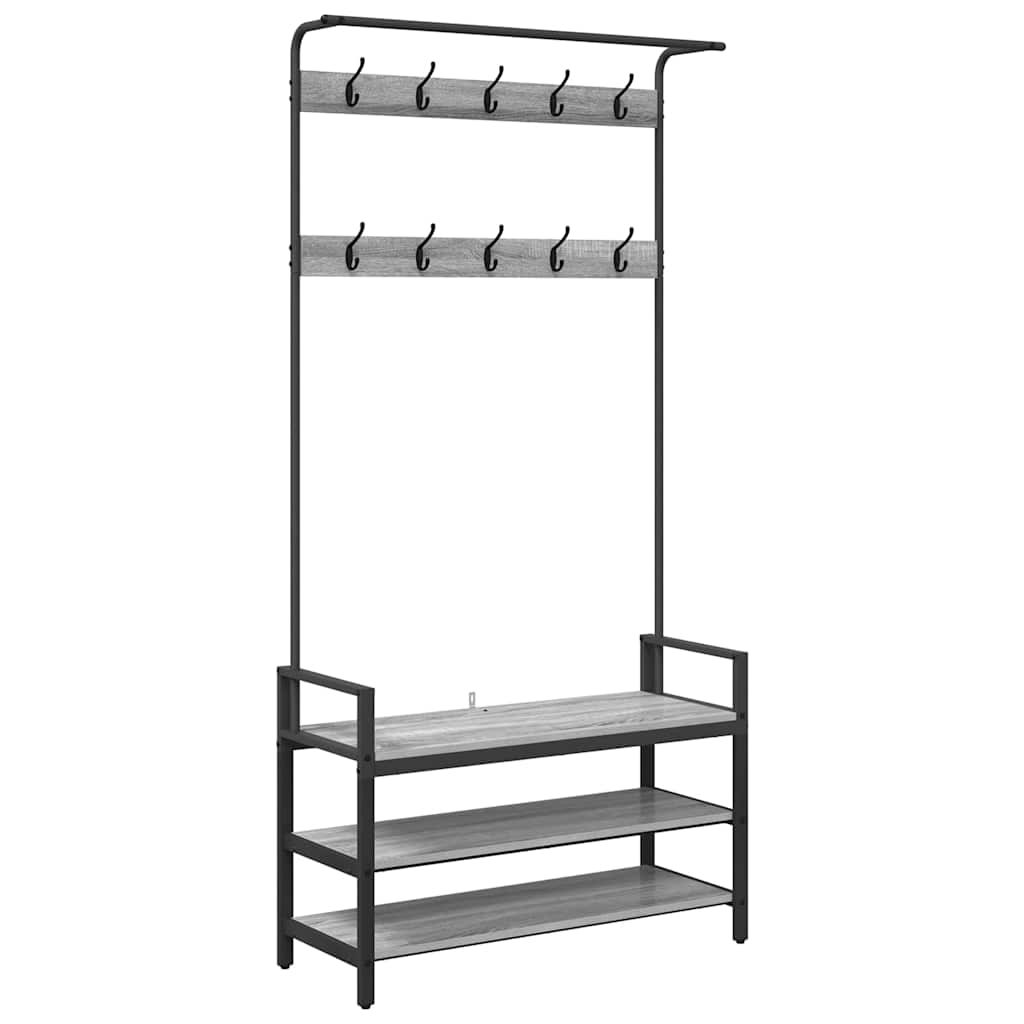 Kapstok met plank Grijs Sonoma 95 x 34 x 184 cm Bewerkt hout is nu te koop bij PeponiXL, paradijselijk wonen!