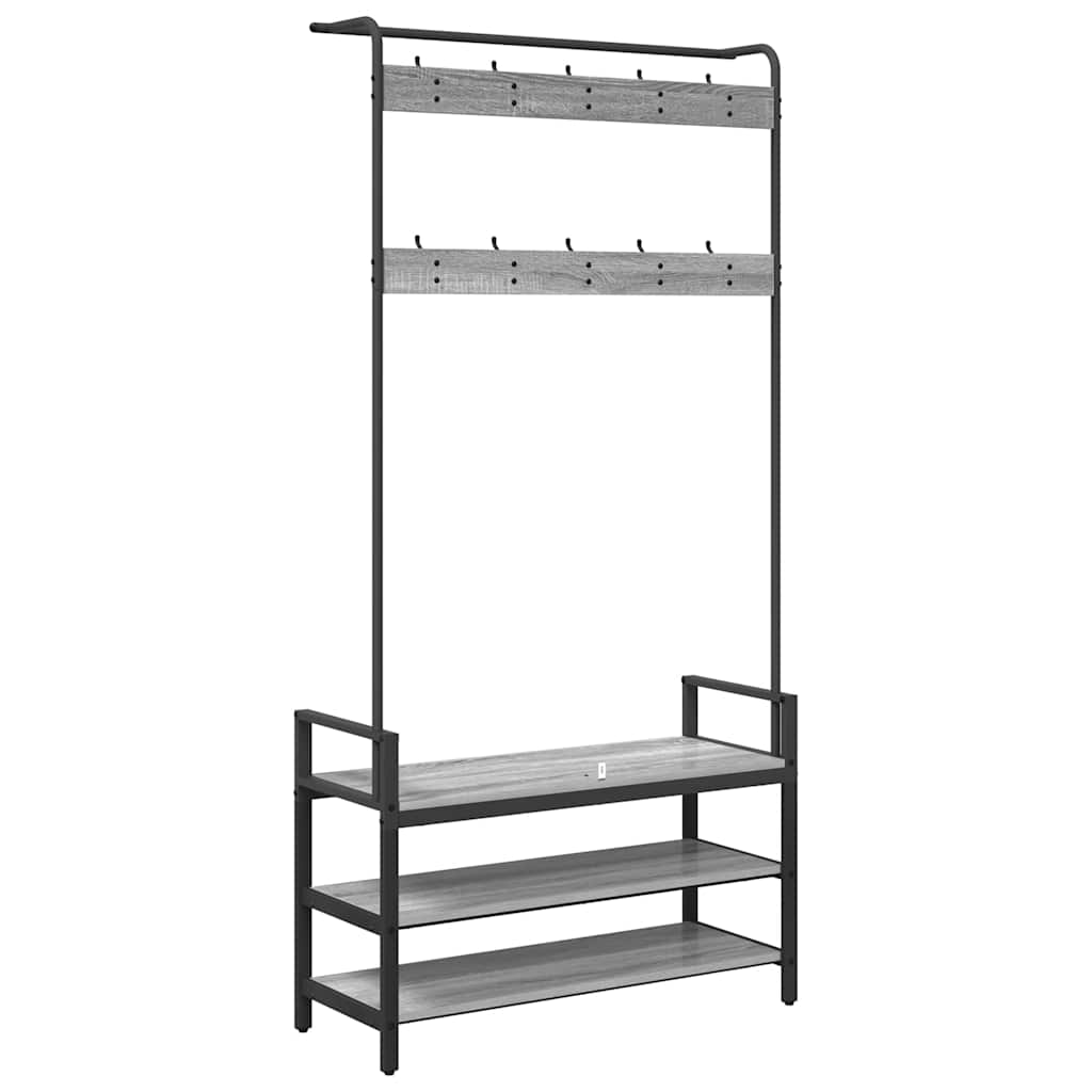 Kapstok met plank Grijs Sonoma 95 x 34 x 184 cm Bewerkt hout is nu te koop bij PeponiXL, paradijselijk wonen!
