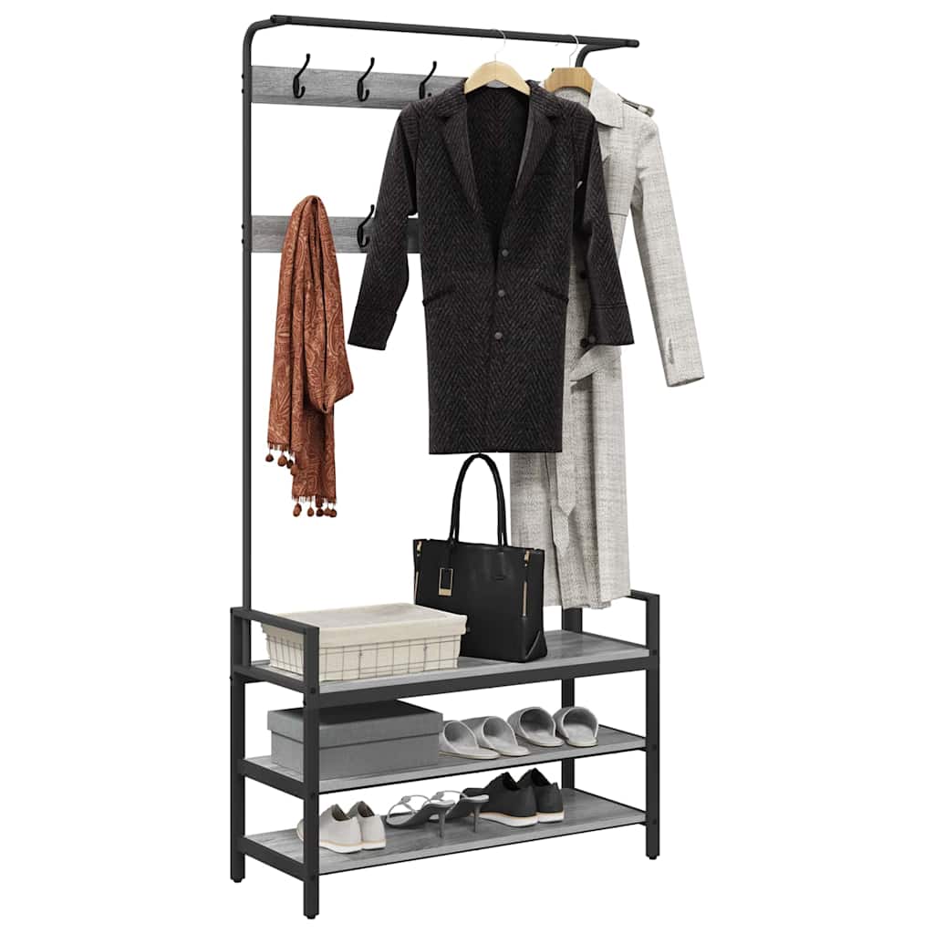 Kapstok met plank Grijs Sonoma 95 x 34 x 184 cm Bewerkt hout is nu te koop bij PeponiXL, paradijselijk wonen!