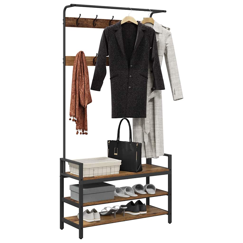 Kapstok met plank Oudhout 95 x 34 x 184 cm Bewerkt hout is nu te koop bij PeponiXL, paradijselijk wonen!