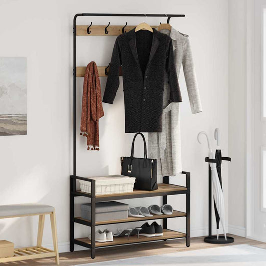 Kapstok met plank Artisan Eiken 95 x 34 x 184 cm Bewerkt hout is nu te koop bij PeponiXL, paradijselijk wonen!