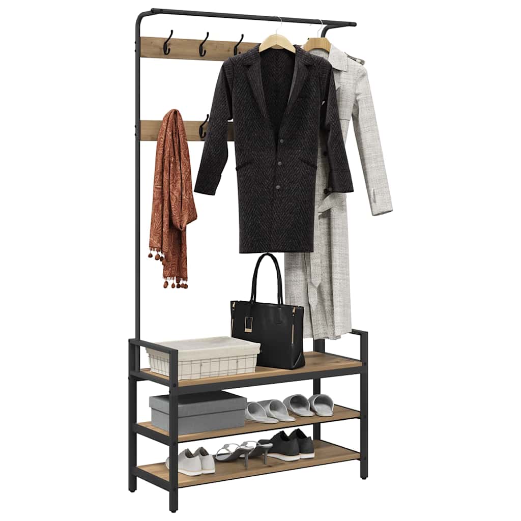 Kapstok met plank Artisan Eiken 95 x 34 x 184 cm Bewerkt hout is nu te koop bij PeponiXL, paradijselijk wonen!