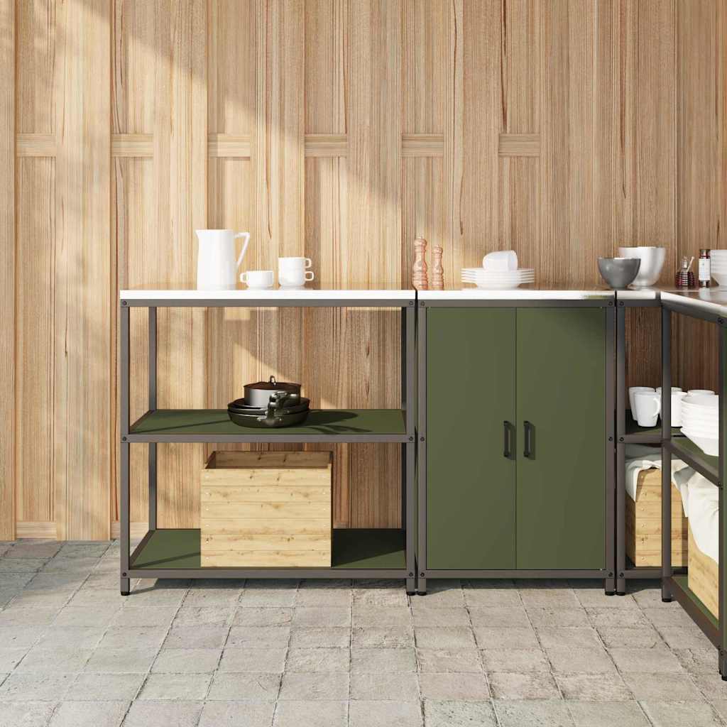 Keukenopslag set met plank 2 pcs Olijf Groen Koudgewalst staal is nu te koop bij PeponiXL, paradijselijk wonen!