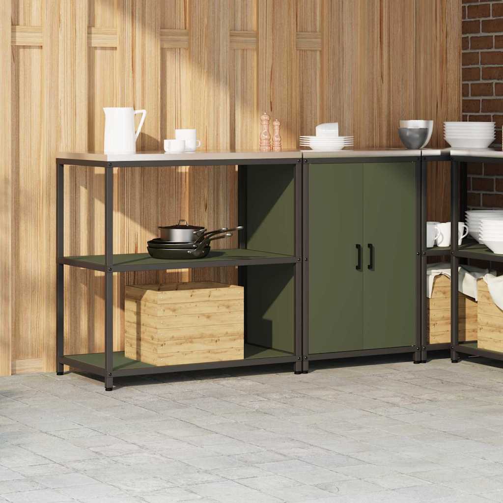 Keukenopslag set met plank 2 pcs Olijf Groen Koudgewalst staal is nu te koop bij PeponiXL, paradijselijk wonen!