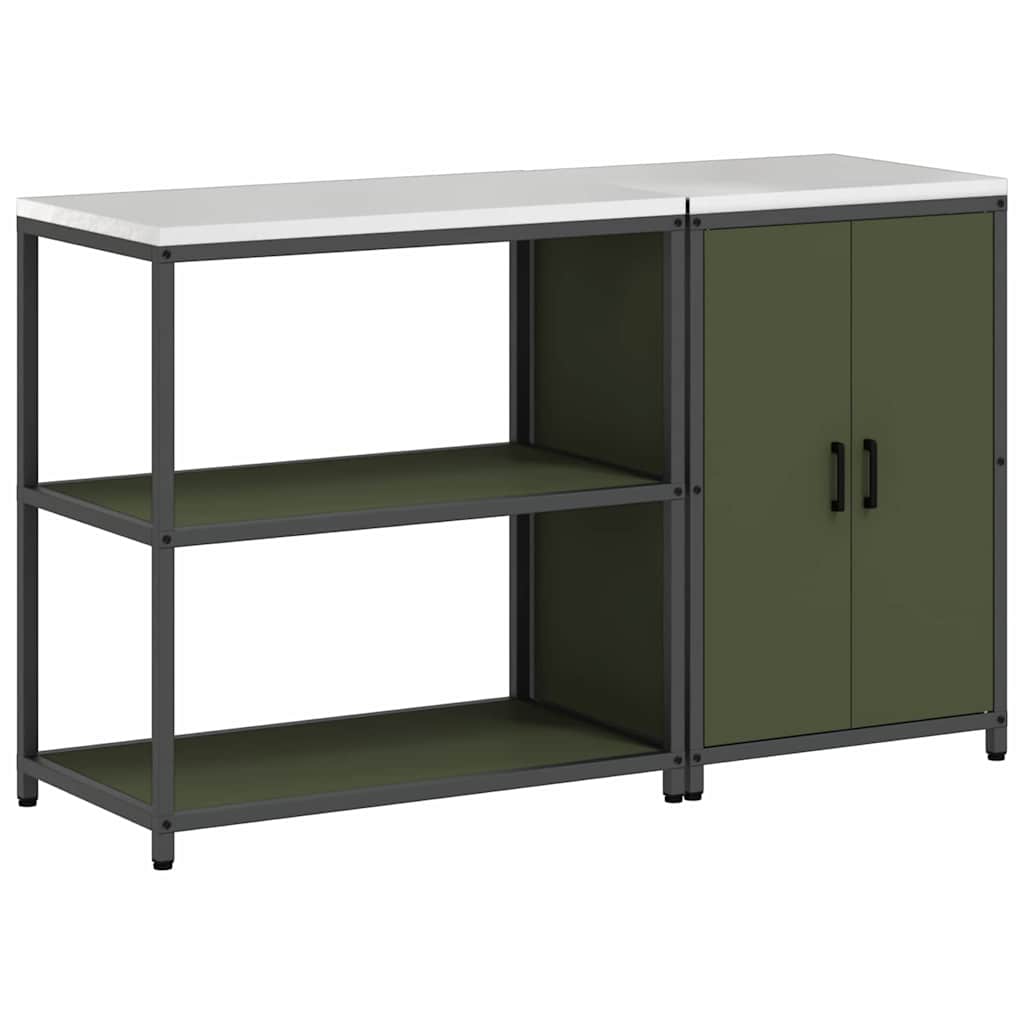 Keukenopslag set met plank 2 pcs Olijf Groen Koudgewalst staal is nu te koop bij PeponiXL, paradijselijk wonen!