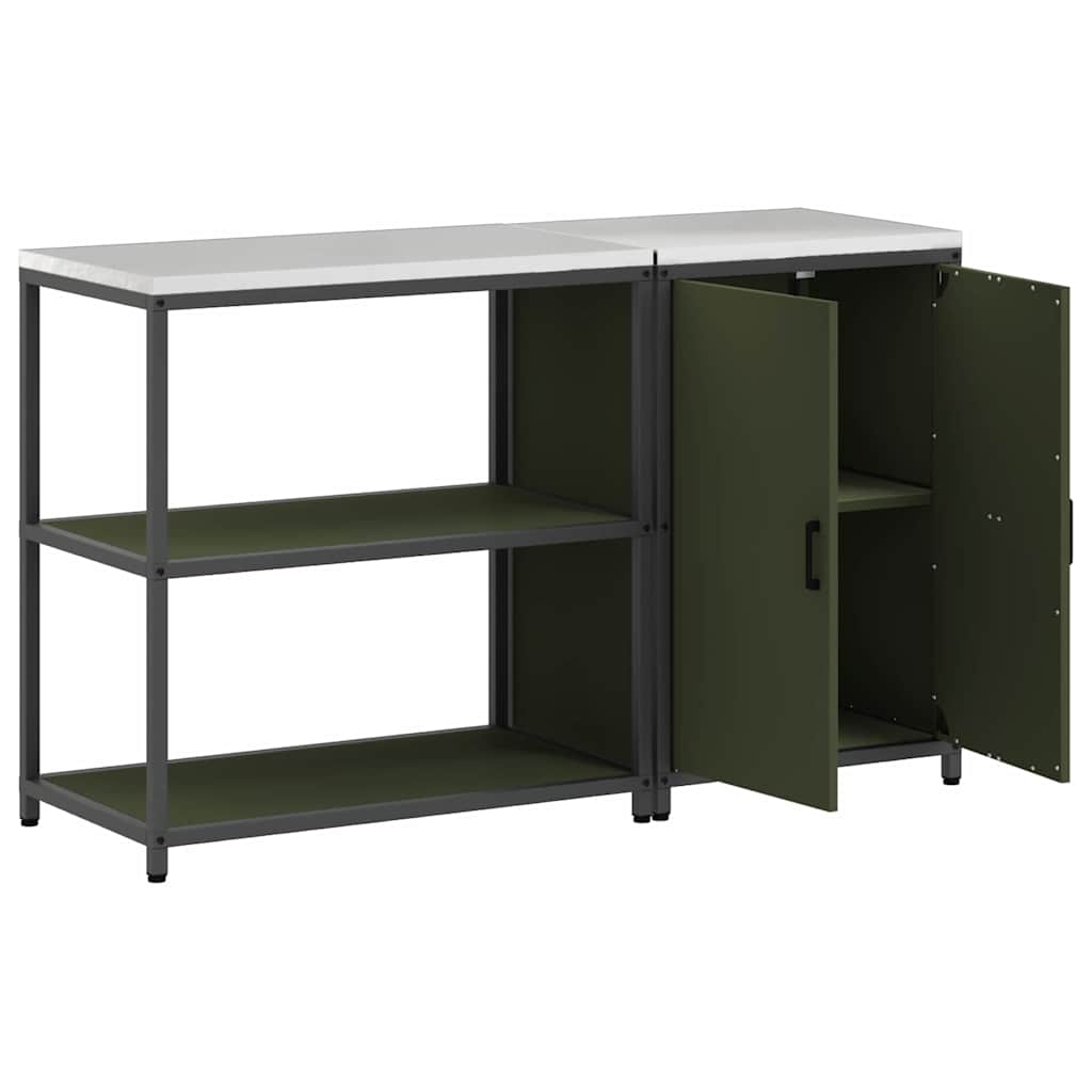 Keukenopslag set met plank 2 pcs Olijf Groen Koudgewalst staal is nu te koop bij PeponiXL, paradijselijk wonen!