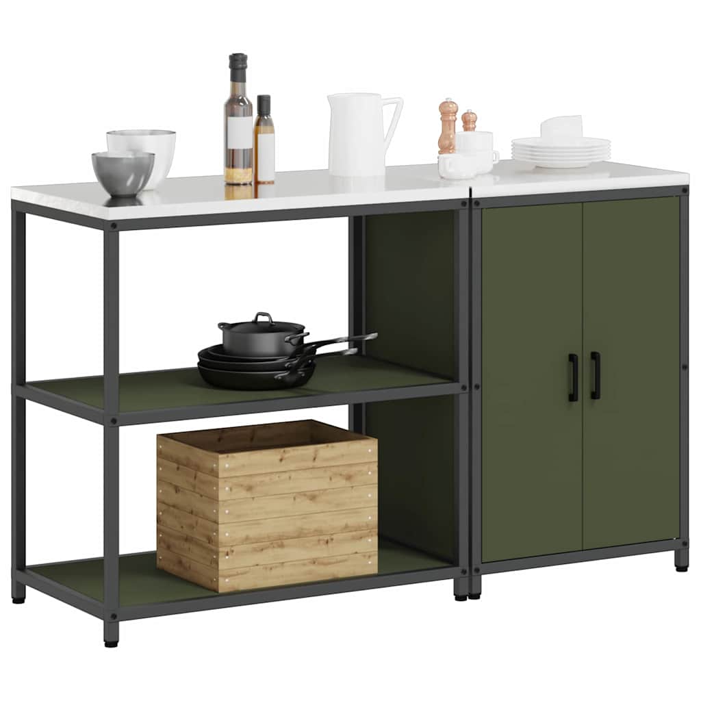 Keukenopslag set met plank 2 pcs Olijf Groen Koudgewalst staal is nu te koop bij PeponiXL, paradijselijk wonen!