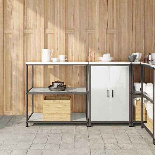 Keukenopslag set met plank 2 pcs Zilver Gegalvaniseerd staal is nu te koop bij PeponiXL, paradijselijk wonen!