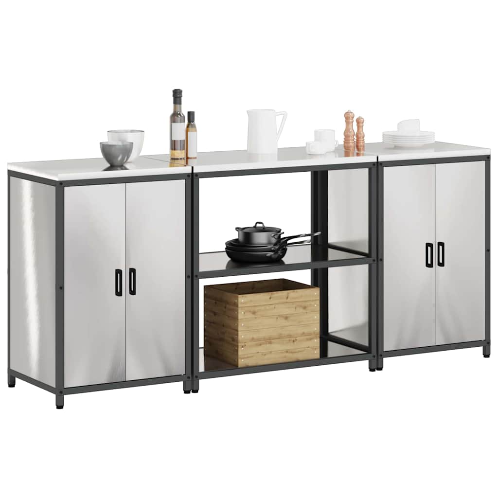 Keukenopslag set met plank 3 pcs Zilver Roestvrij staal is nu te koop bij PeponiXL, paradijselijk wonen!