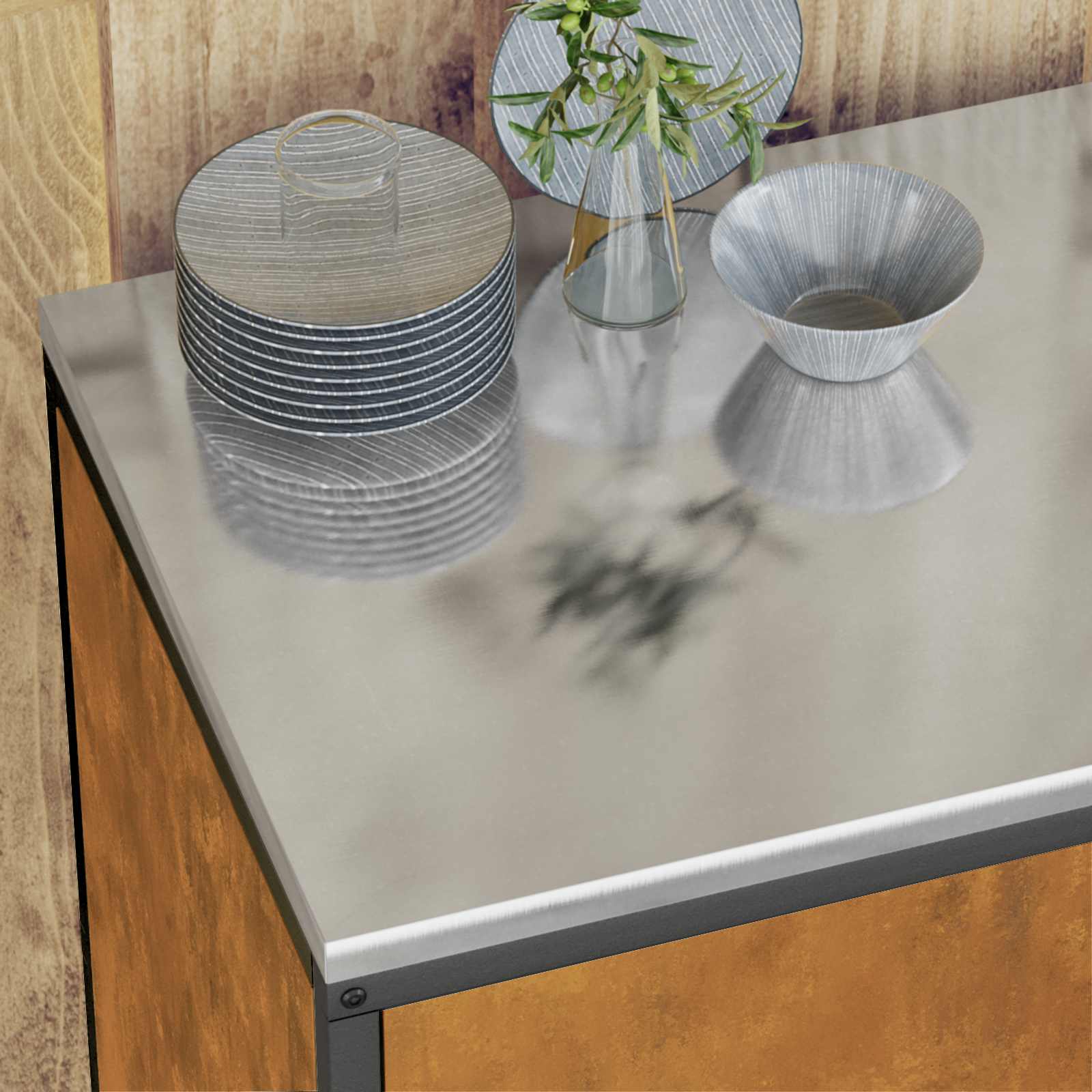 Keukenopslag set met plank met opslag 3 pcs Roestig Cortenstaal is nu te koop bij PeponiXL, paradijselijk wonen!