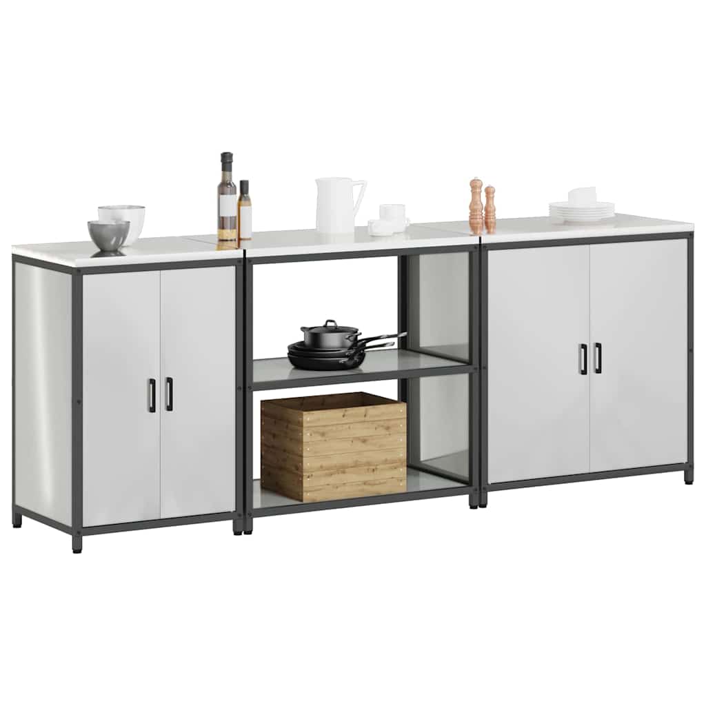 Keukenopslag set met plank 3 pcs Zilver Gegalvaniseerd staal is nu te koop bij PeponiXL, paradijselijk wonen!