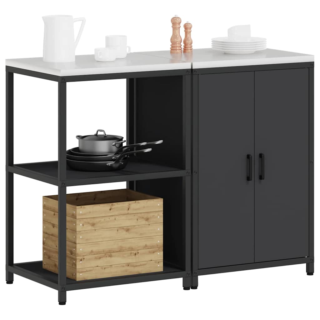 Keukenopslag set met plank 2 pcs Zwart Koudgewalst staal is nu te koop bij PeponiXL, paradijselijk wonen!
