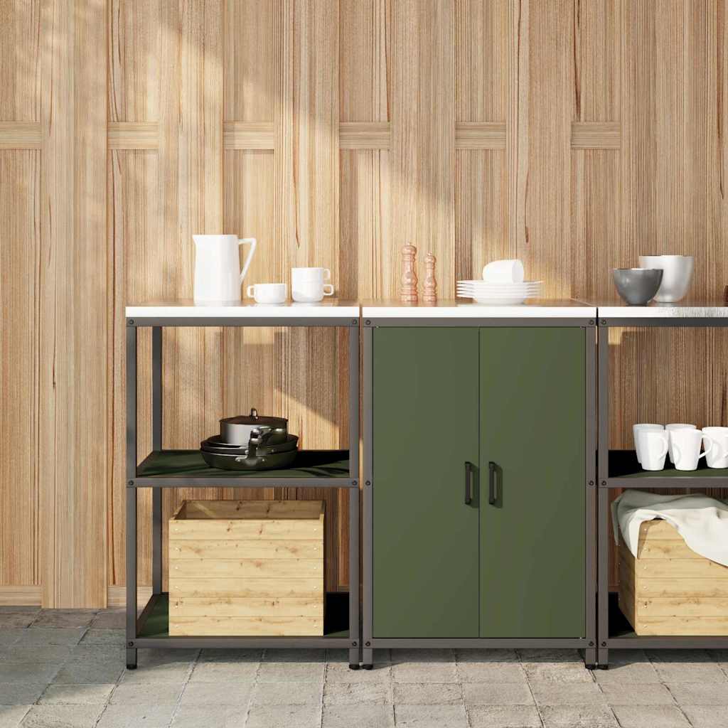 Keukenopslag set met plank 2 pcs Olijf Groen Koudgewalst staal is nu te koop bij PeponiXL, paradijselijk wonen!