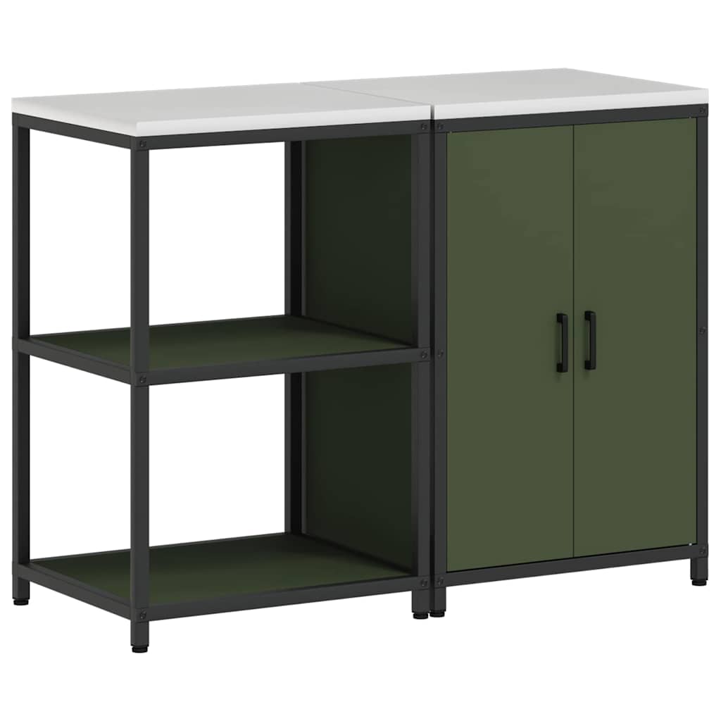 Keukenopslag set met plank 2 pcs Olijf Groen Koudgewalst staal is nu te koop bij PeponiXL, paradijselijk wonen!