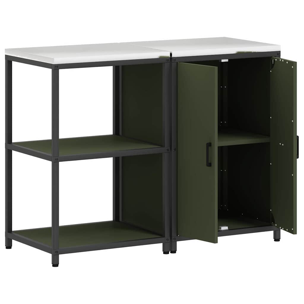 Keukenopslag set met plank 2 pcs Olijf Groen Koudgewalst staal is nu te koop bij PeponiXL, paradijselijk wonen!
