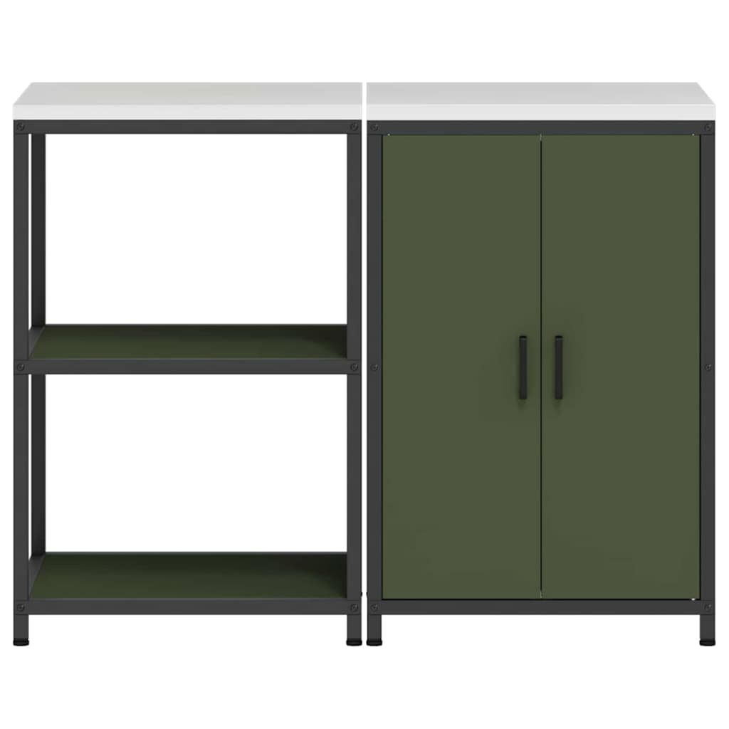 Keukenopslag set met plank 2 pcs Olijf Groen Koudgewalst staal is nu te koop bij PeponiXL, paradijselijk wonen!
