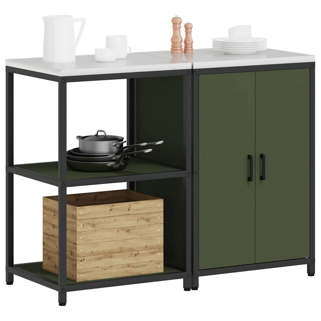 Keukenopslag set met plank 2 pcs Olijf Groen Koudgewalst staal is nu te koop bij PeponiXL, paradijselijk wonen!
