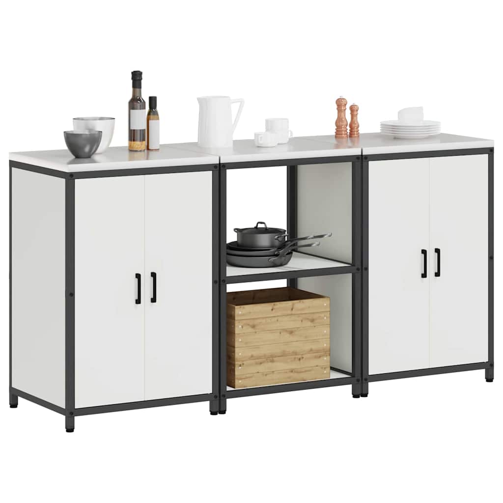 Keukenopslag set met plank 3 pcs Wit Koudgewalst staal is nu te koop bij PeponiXL, paradijselijk wonen!