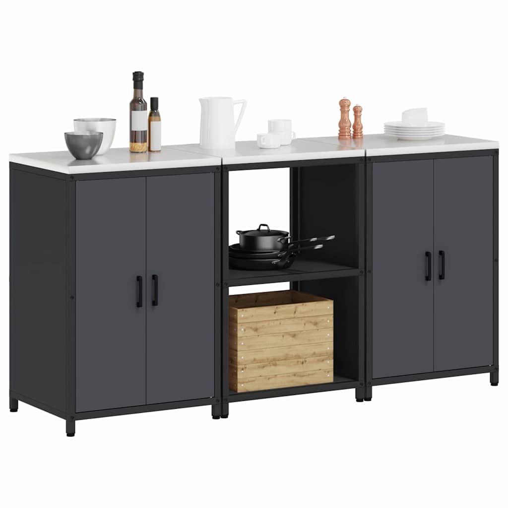 Keukenopslag set met plank 3 pcs Antraciet Koudgewalst staal is nu te koop bij PeponiXL, paradijselijk wonen!