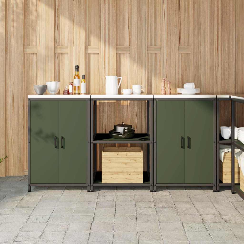 Keukenopslag set met plank 3 pcs Olijf Groen Koudgewalst staal is nu te koop bij PeponiXL, paradijselijk wonen!