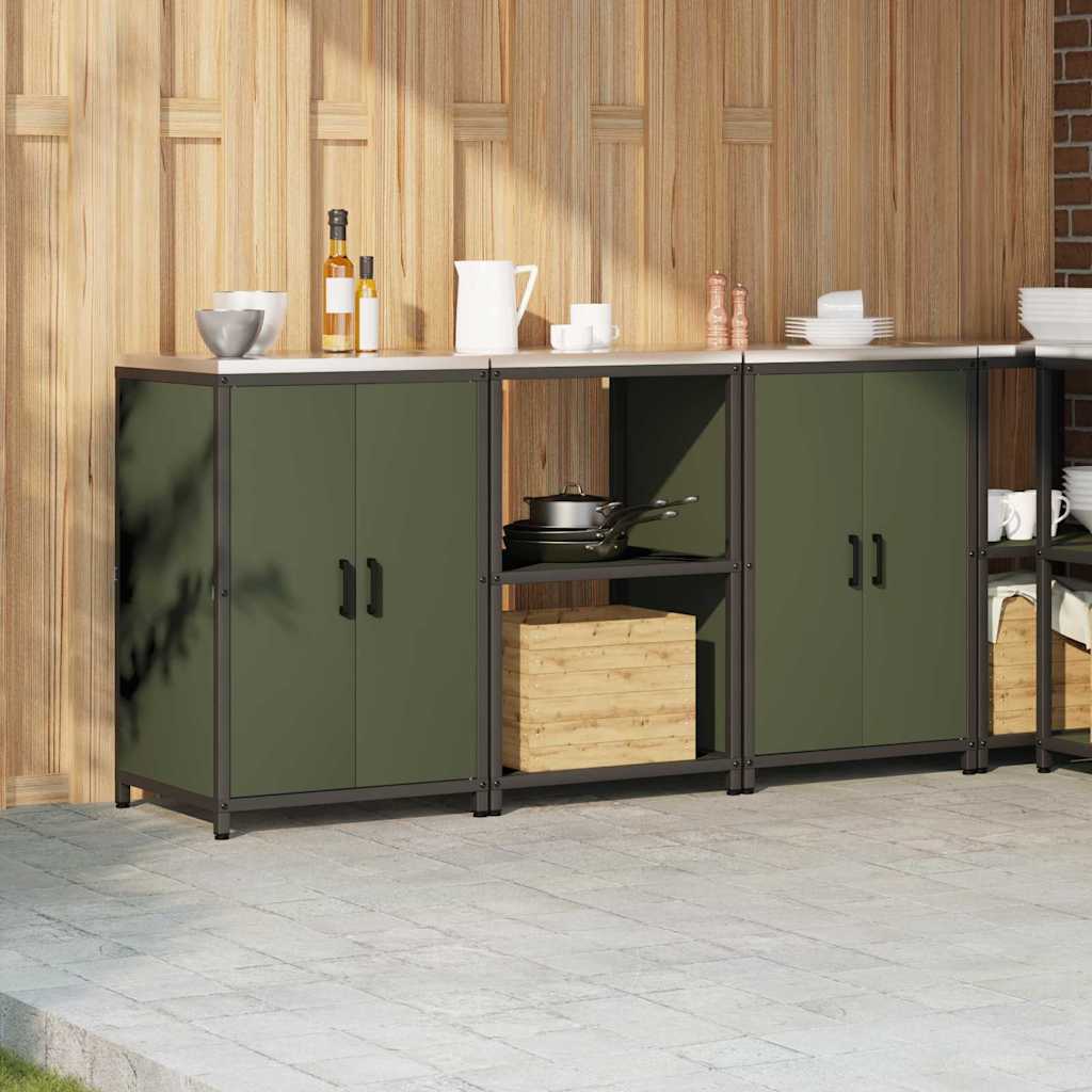 Keukenopslag set met plank 3 pcs Olijf Groen Koudgewalst staal is nu te koop bij PeponiXL, paradijselijk wonen!