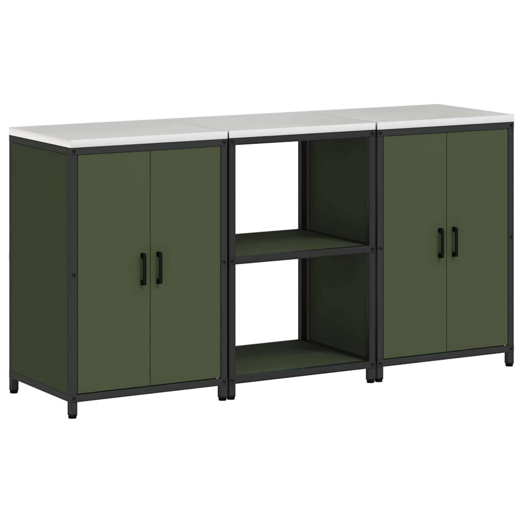 Keukenopslag set met plank 3 pcs Olijf Groen Koudgewalst staal is nu te koop bij PeponiXL, paradijselijk wonen!