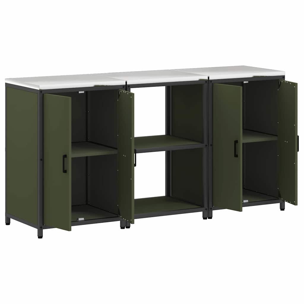 Keukenopslag set met plank 3 pcs Olijf Groen Koudgewalst staal is nu te koop bij PeponiXL, paradijselijk wonen!