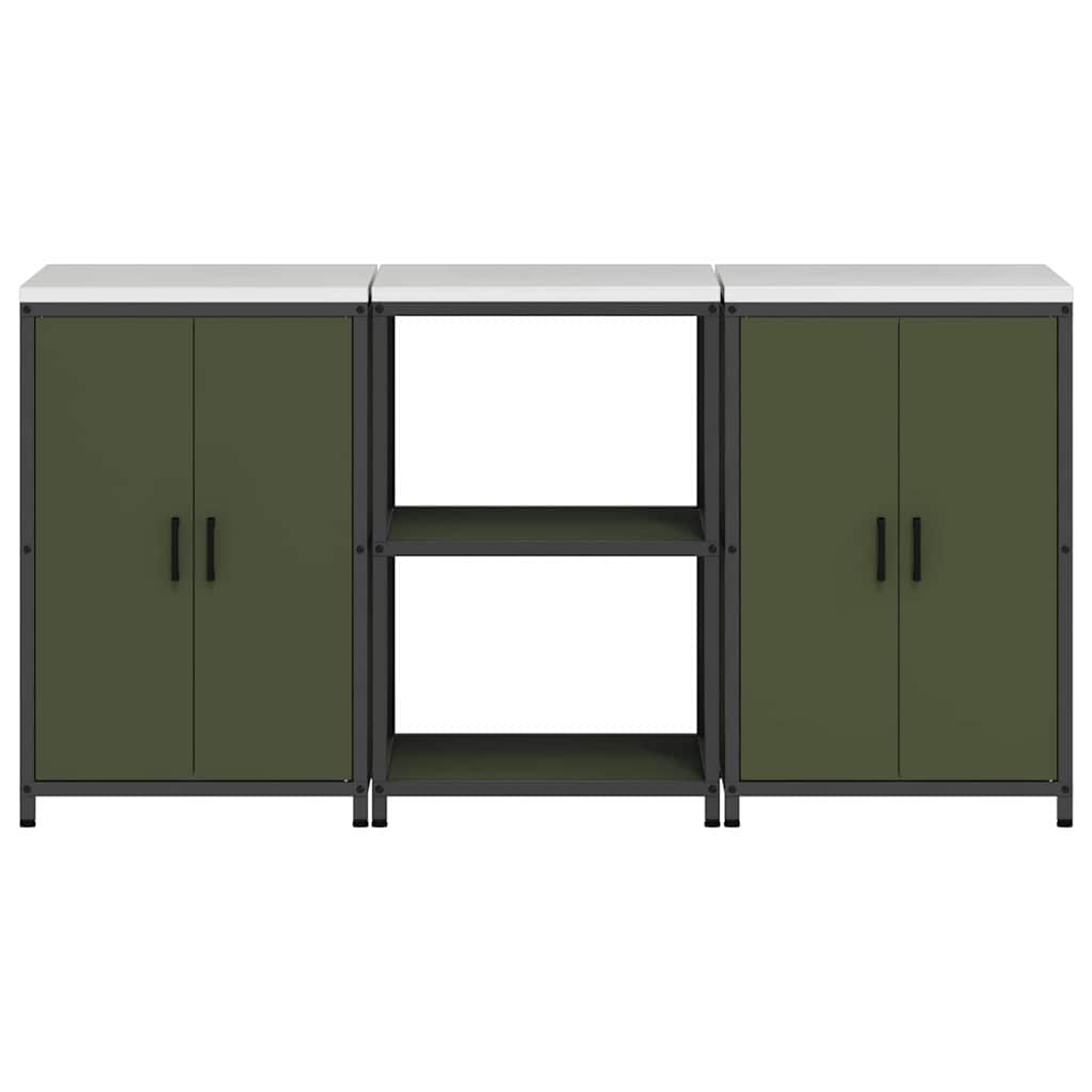 Keukenopslag set met plank 3 pcs Olijf Groen Koudgewalst staal is nu te koop bij PeponiXL, paradijselijk wonen!