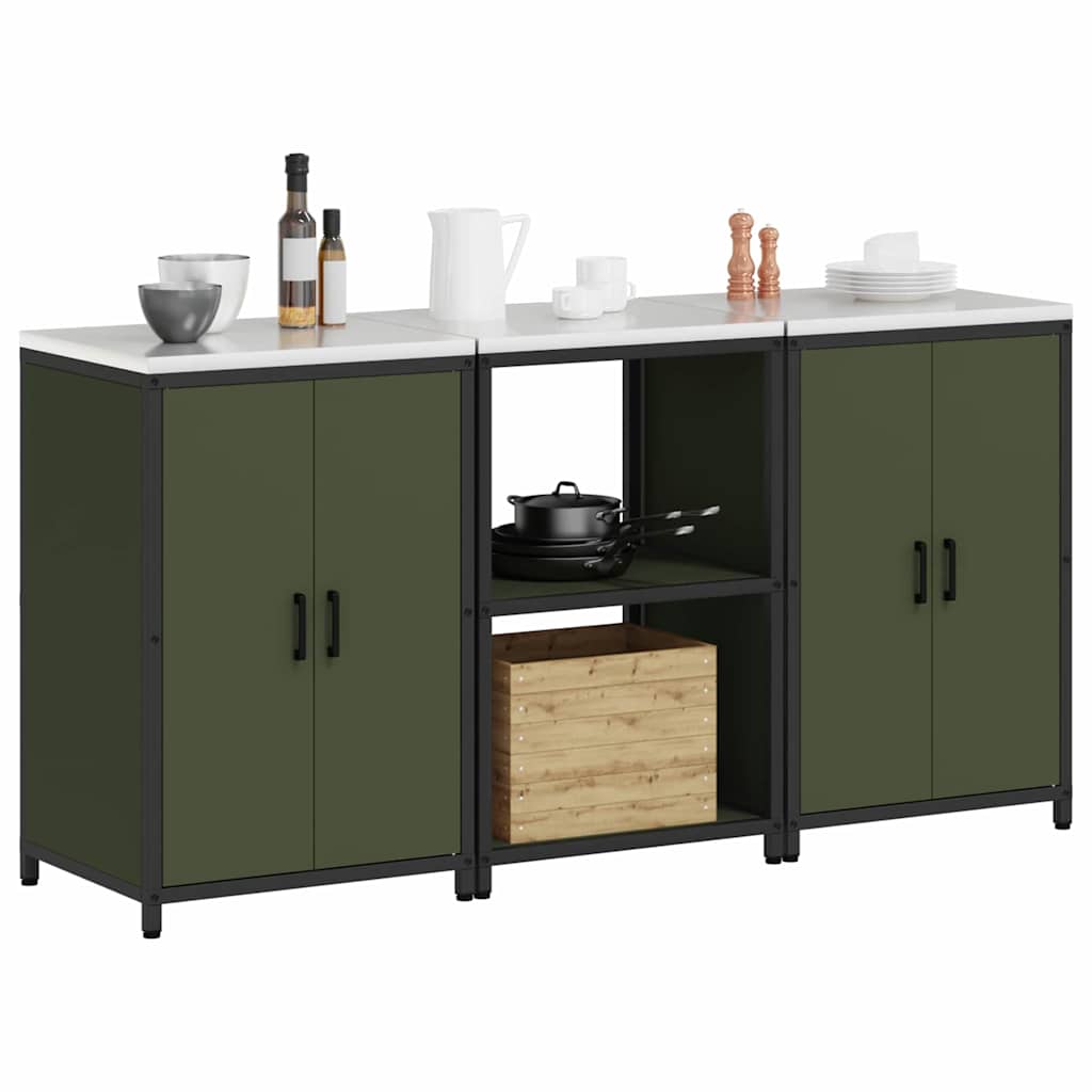 Keukenopslag set met plank 3 pcs Olijf Groen Koudgewalst staal is nu te koop bij PeponiXL, paradijselijk wonen!
