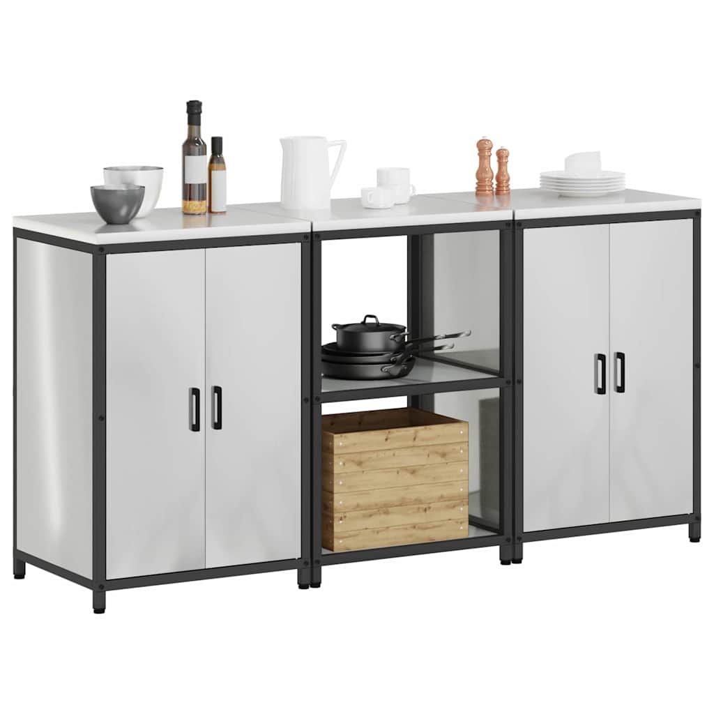 Keukenopslag set met plank 3 pcs Zilver Gegalvaniseerd staal is nu te koop bij PeponiXL, paradijselijk wonen!