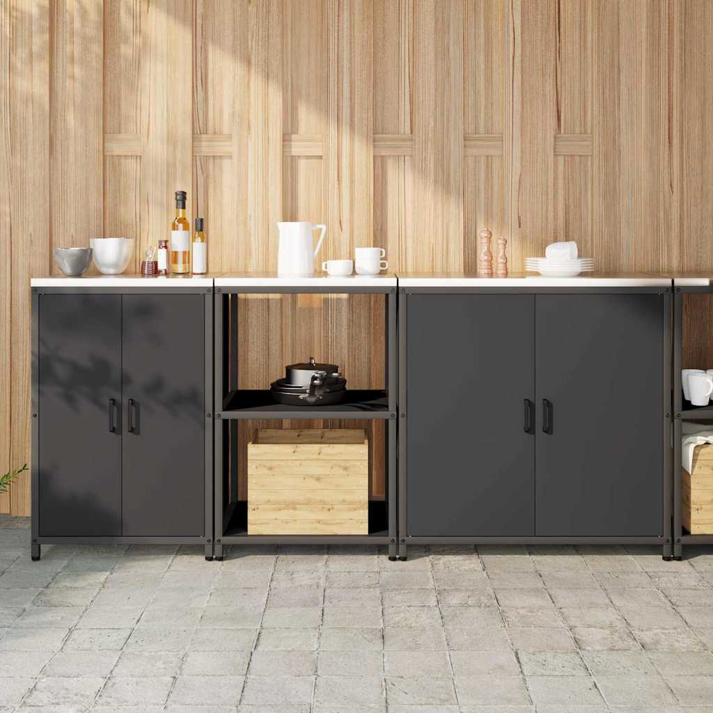 Keukenopslag set met plank 3 pcs Zwart Koudgewalst staal is nu te koop bij PeponiXL, paradijselijk wonen!