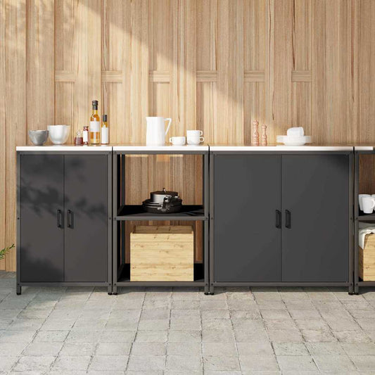 Keukenopslag set met plank 3 pcs Zwart Koudgewalst staal is nu te koop bij PeponiXL, paradijselijk wonen!