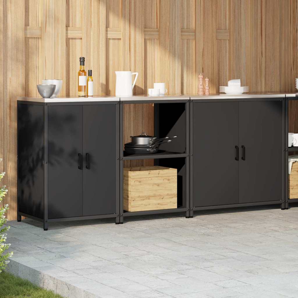 Keukenopslag set met plank 3 pcs Zwart Koudgewalst staal is nu te koop bij PeponiXL, paradijselijk wonen!