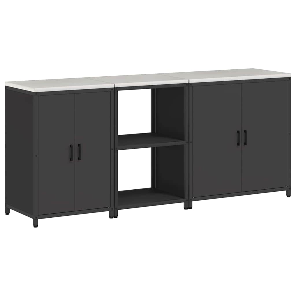 Keukenopslag set met plank 3 pcs Zwart Koudgewalst staal is nu te koop bij PeponiXL, paradijselijk wonen!