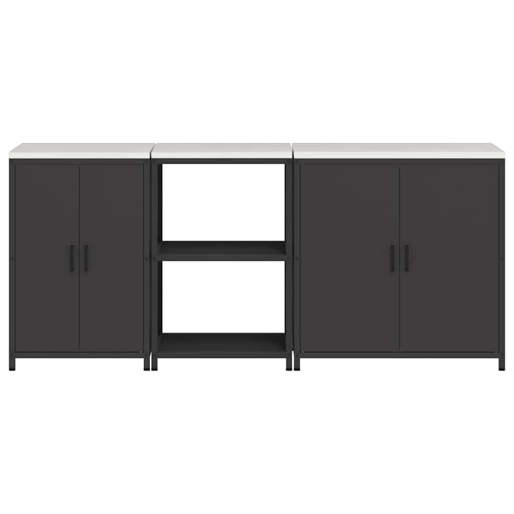 Keukenopslag set met plank 3 pcs Zwart Koudgewalst staal is nu te koop bij PeponiXL, paradijselijk wonen!