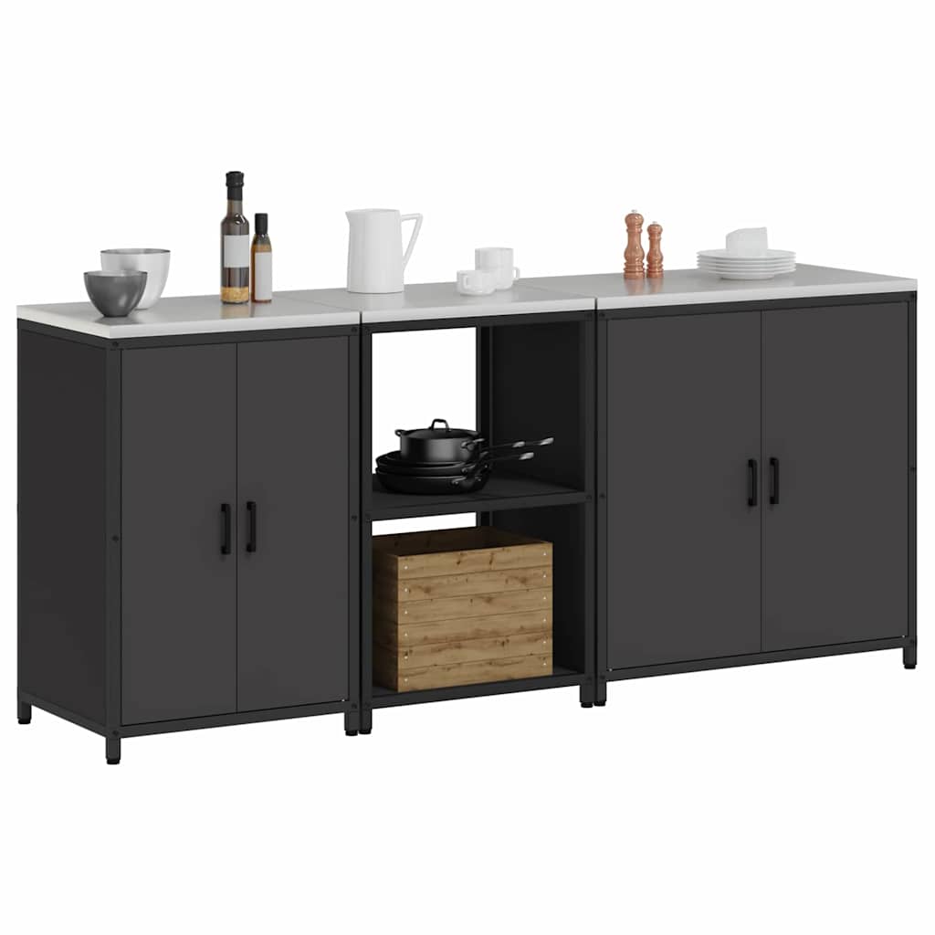 Keukenopslag set met plank 3 pcs Zwart Koudgewalst staal is nu te koop bij PeponiXL, paradijselijk wonen!