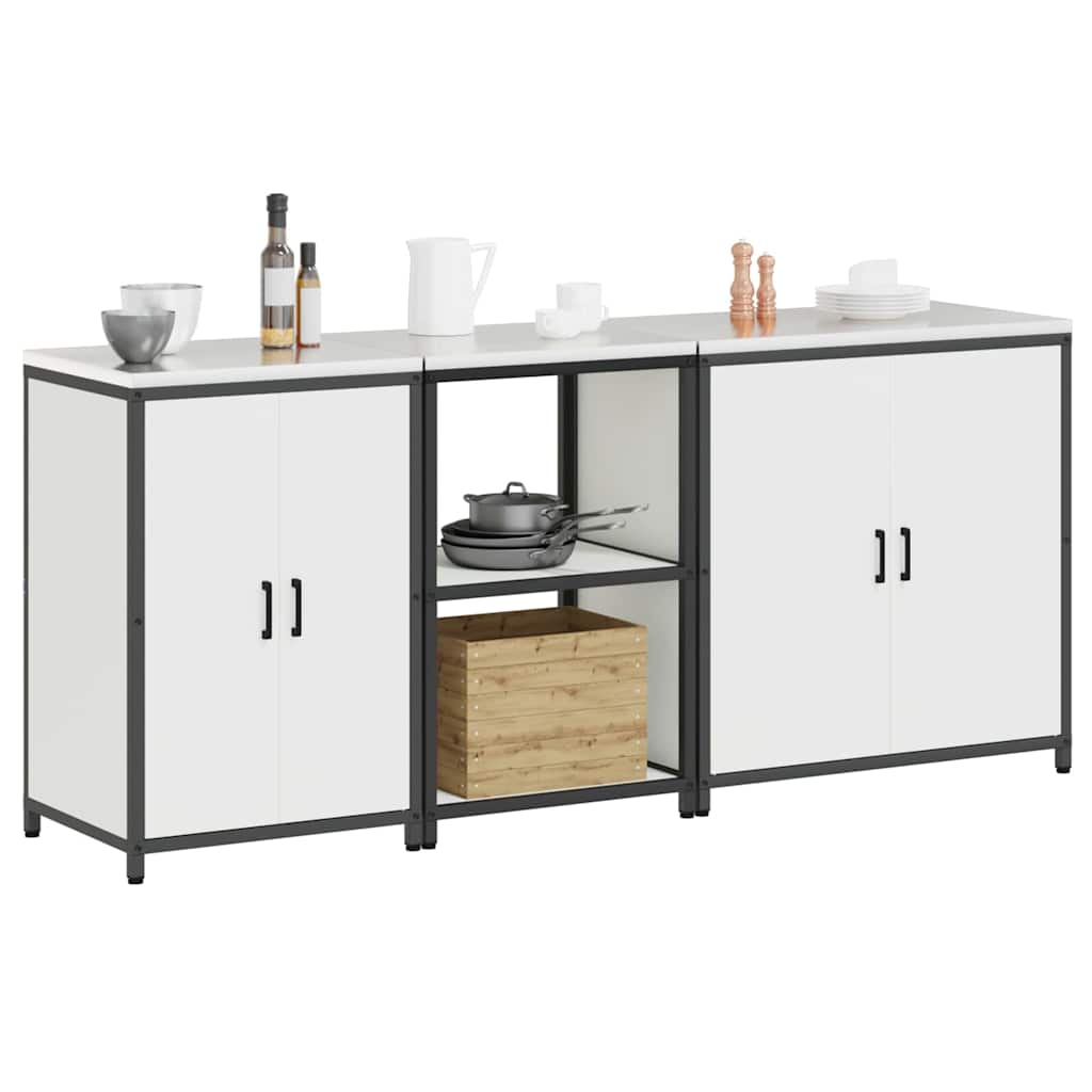 Keukenopslag set met plank 3 pcs Wit Koudgewalst staal is nu te koop bij PeponiXL, paradijselijk wonen!