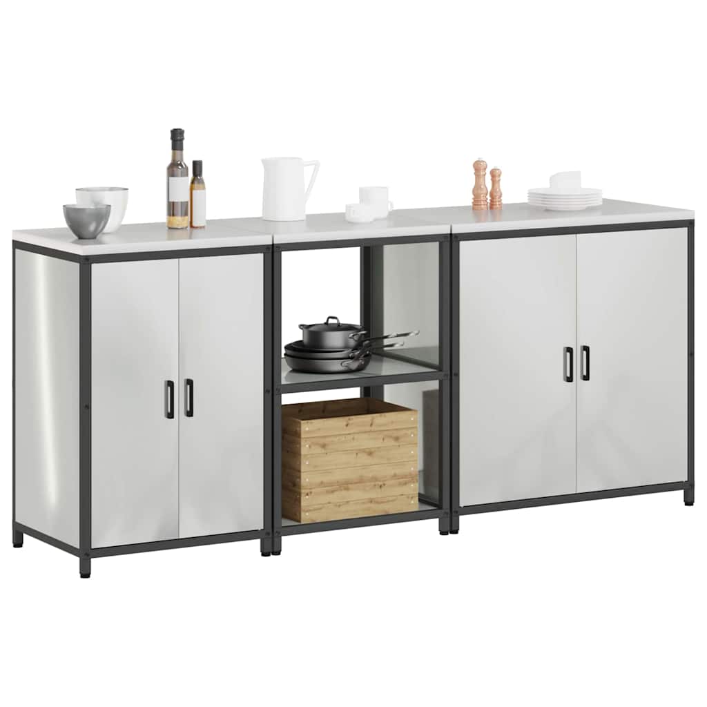 Keukenopslag set met plank 3 pcs Zilver Gegalvaniseerd staal is nu te koop bij PeponiXL, paradijselijk wonen!