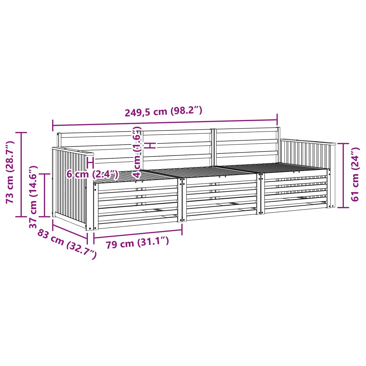 Buiten bankenset 3 pcs Wit Massief Acaciahout